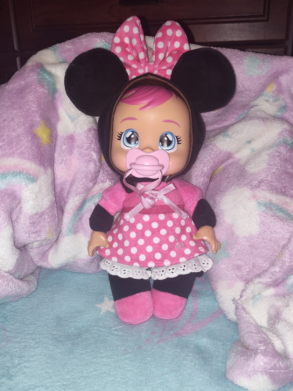 Cry Babies Minnie Mouse Pink Polka Dot Baby Doll with Pacifier